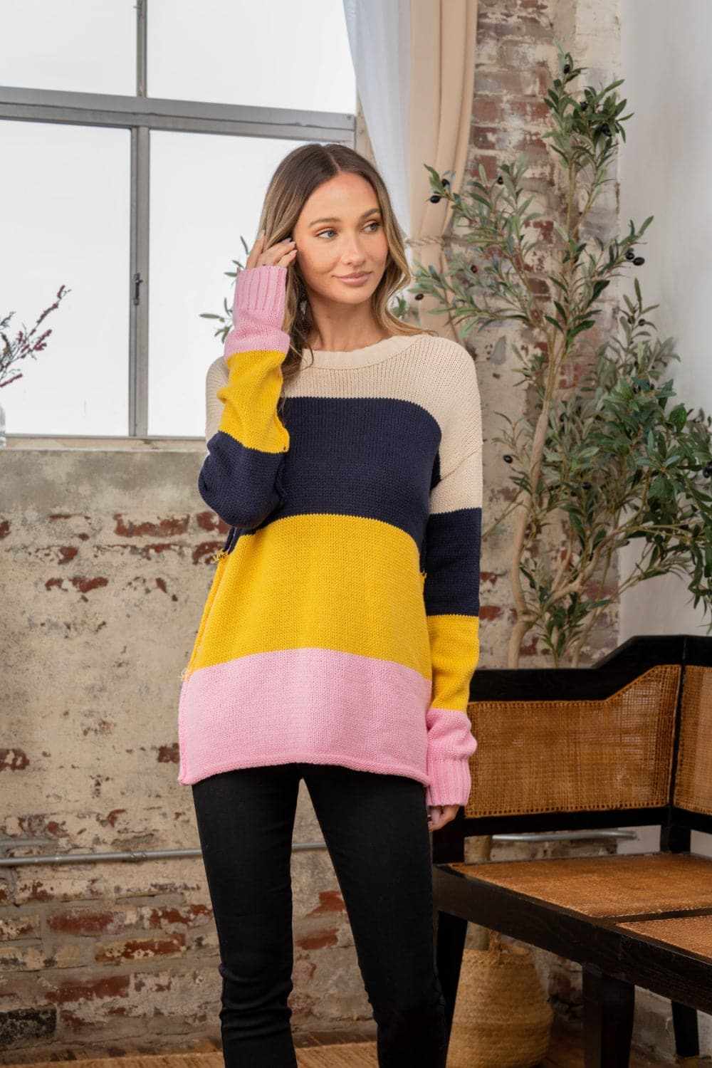 Sew In Love Full Size Color Block Exposed Seam Sweater - Love Salve